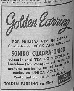 Golden Earring show announcement April 02, 1974 Barcelona (Spain) - Teatro Victoria in Hoja Del Lunes newspaper April 01 1974